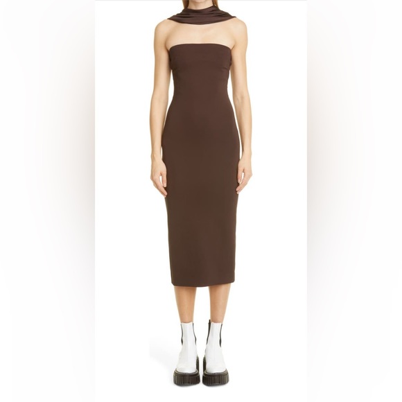 et Ochs Women's Jackie Scarf Neck Midi Dress - Brown - Size 8- Dark - Picture 1 of 11